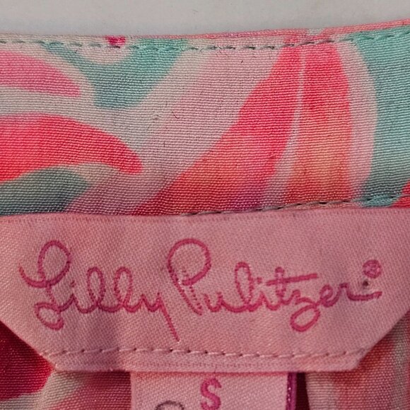 Lilly Pulitzer Stacey Silk Top Blouse Small Long Sleeve Pink Blue - Picture 9 of 14